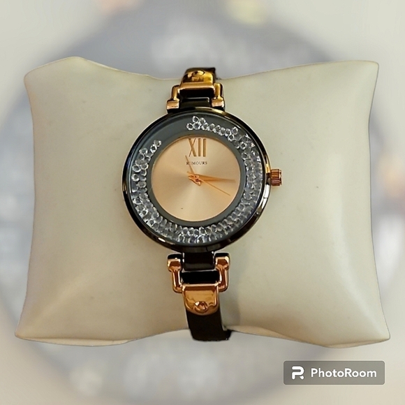 RUMOURS Gunmetal Rose Goldtone Floating Crystal Link Watch - Picture 1 of 6